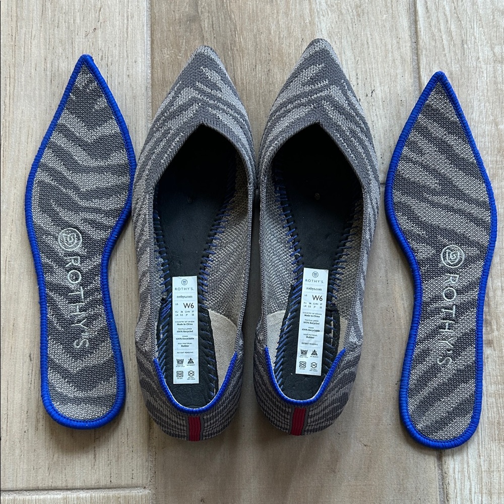 Rothy's Gray Zebra Flats with Blue Accent - Picture 6 of 6